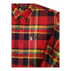 Polo Assn. Mens Flannel Shirt Plaid Button Down Long‎ Sleeve Stretch
